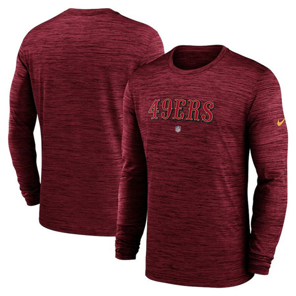 San Francisco 49ers Heather Scarlet Sideline Team Velocity Performance Long Sleeve T-Shirt